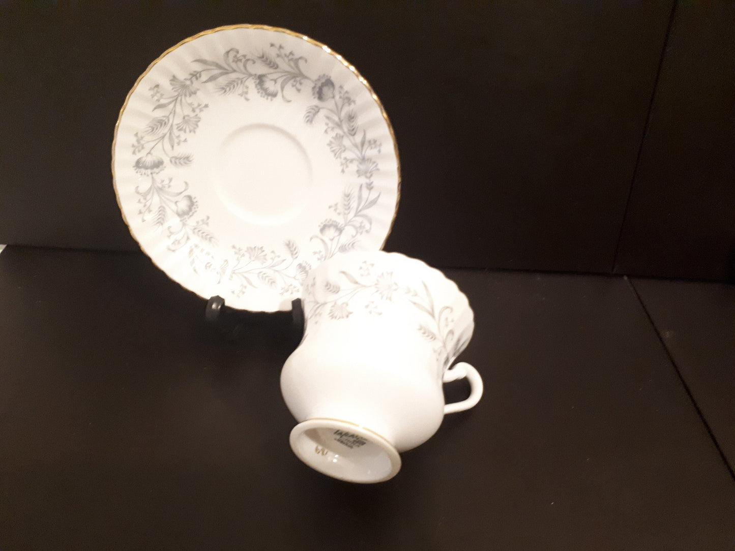 Vintage Paragon beautiful white and grey leaves tea cup and saucer