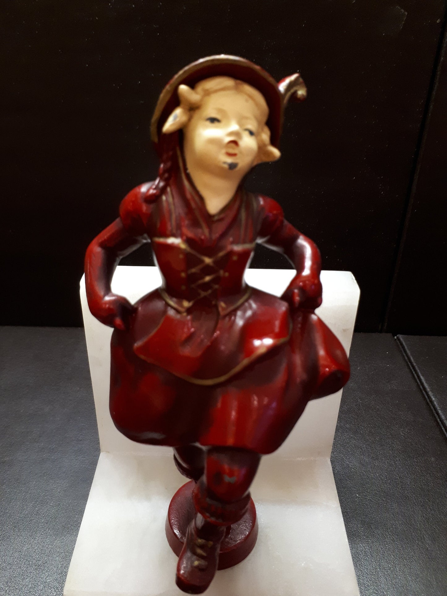 Antique JB HIRSCH Dancing Girl mounted on Marble metal Figurine Bookend RARE !!