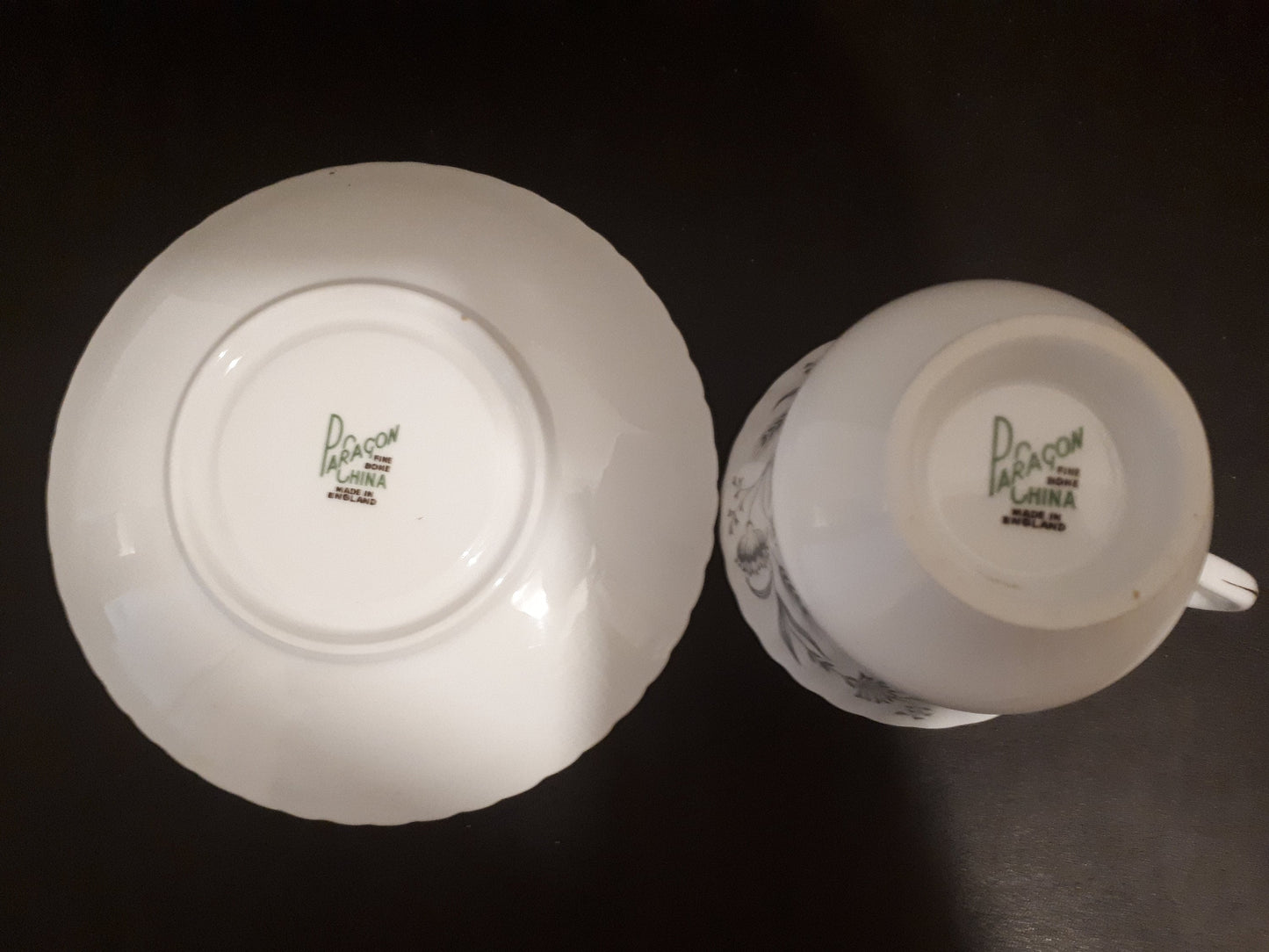 Vintage Paragon Tea Cup and Saucer, White Floral with Gold Trim