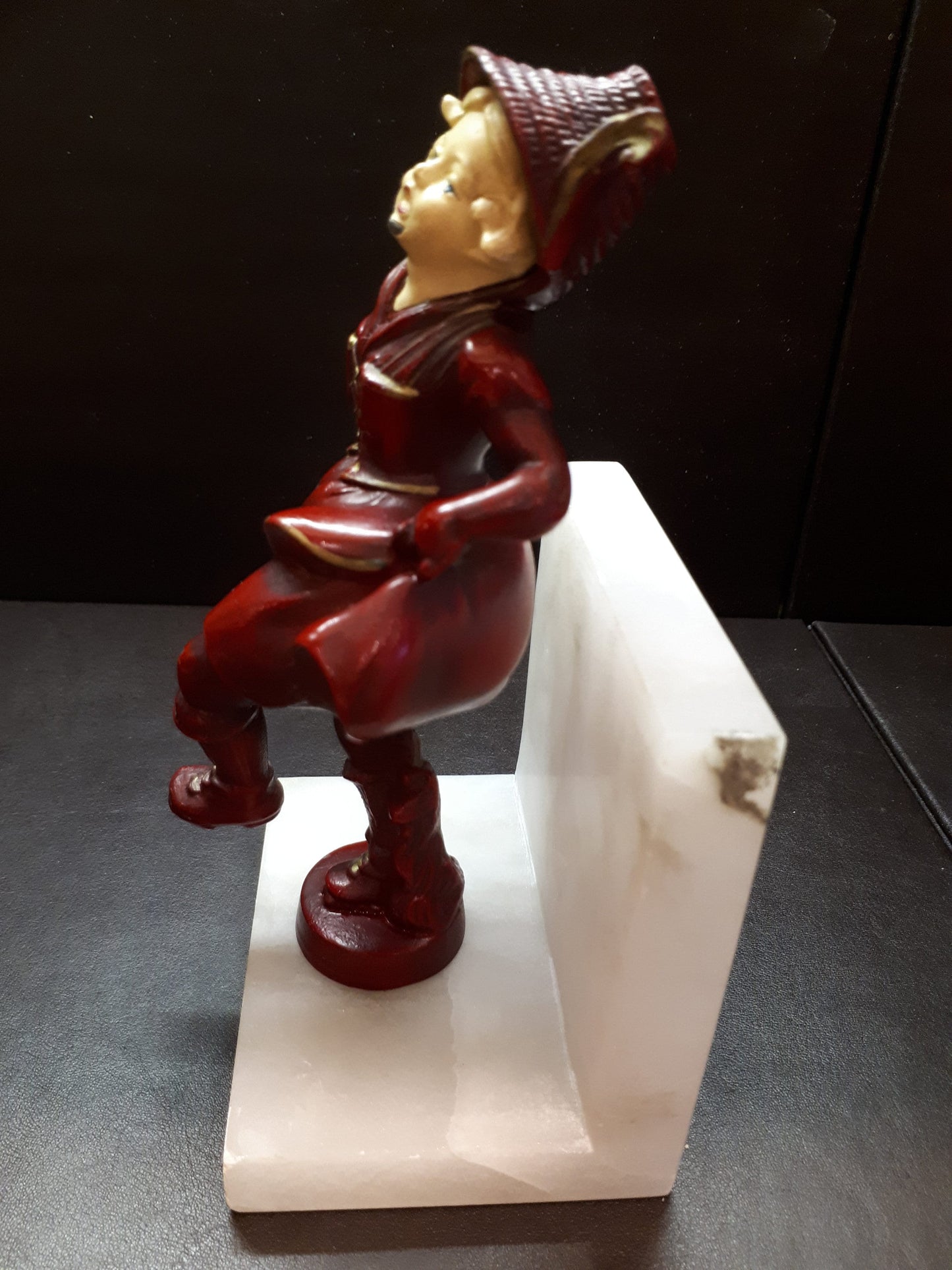 Antique JB HIRSCH Dancing Girl mounted on Marble metal Figurine Bookend RARE !!