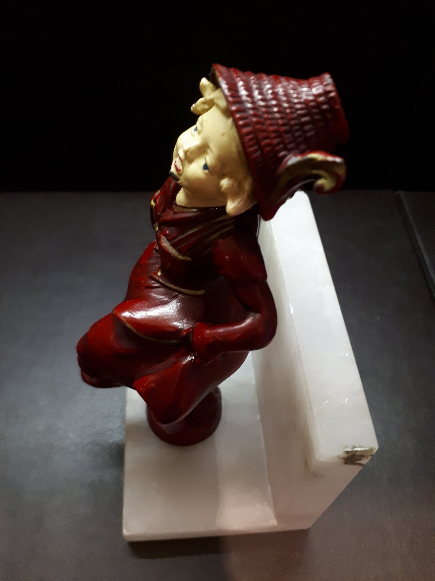 Antique JB HIRSCH Dancing Girl mounted on Marble metal Figurine Bookend RARE !!