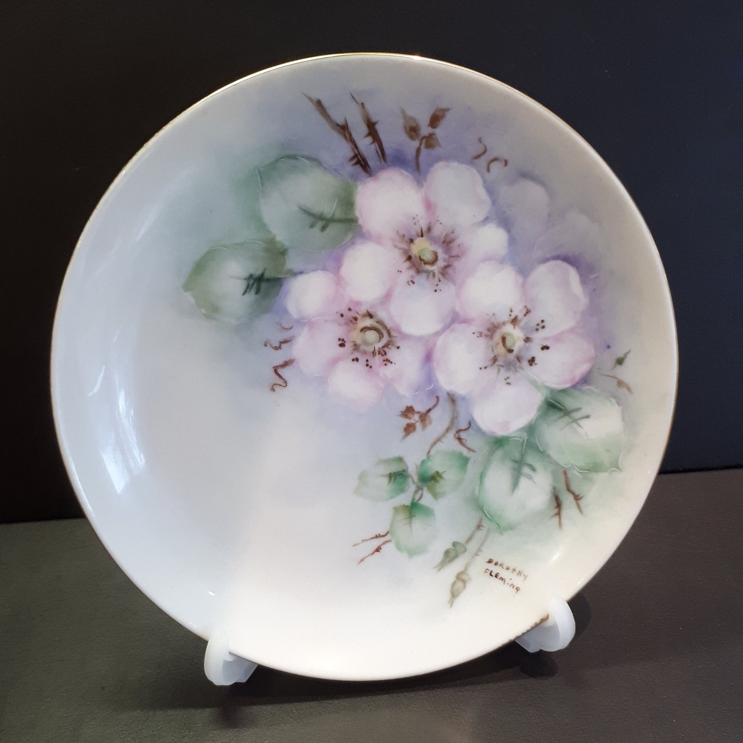 Dorothy Fleming Hand Painted Floral Plate, 1984, 8.25"
