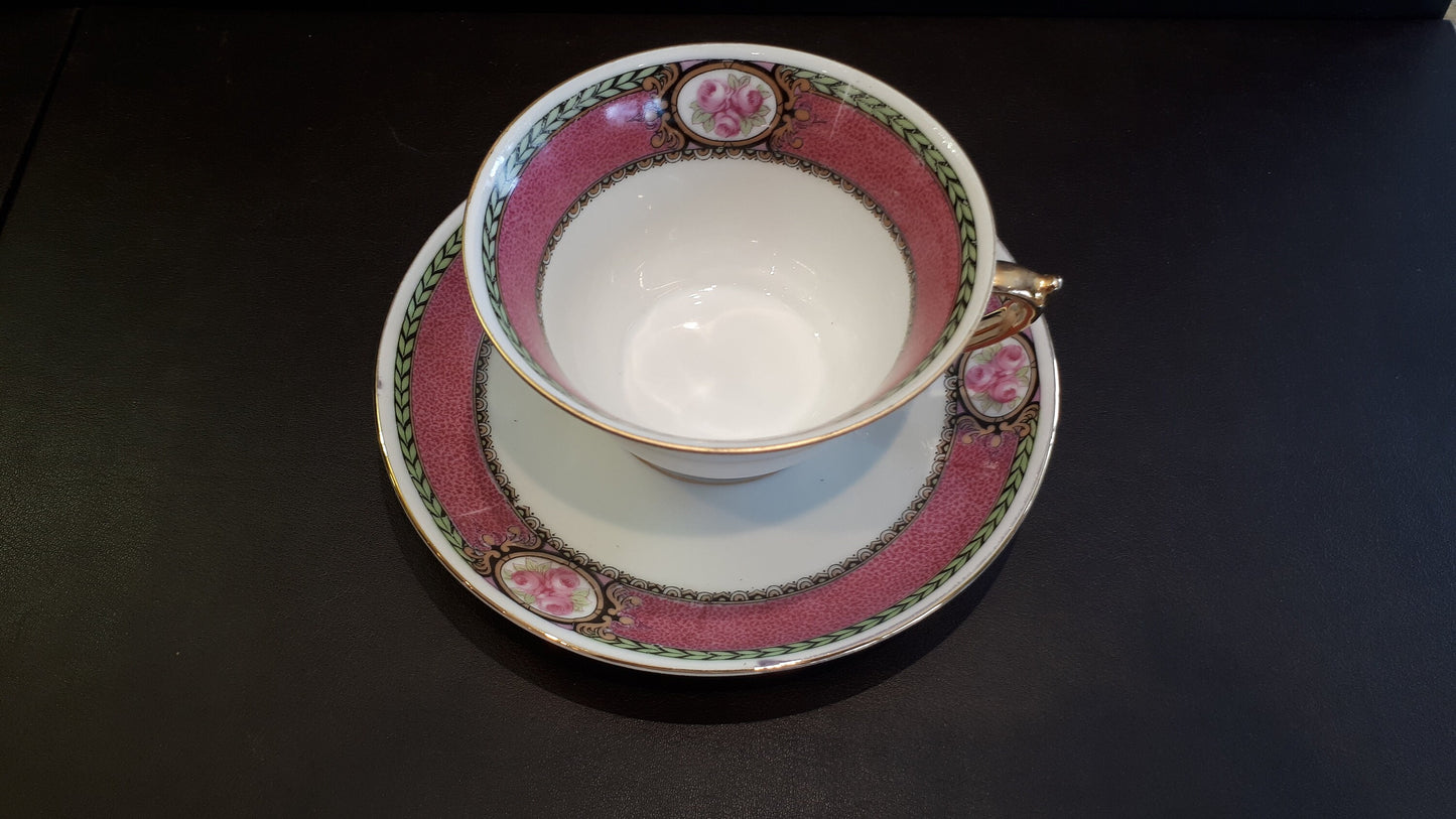 Antique J & G Meakin Newark pattern resembling Vintage Pink teacup and saucer