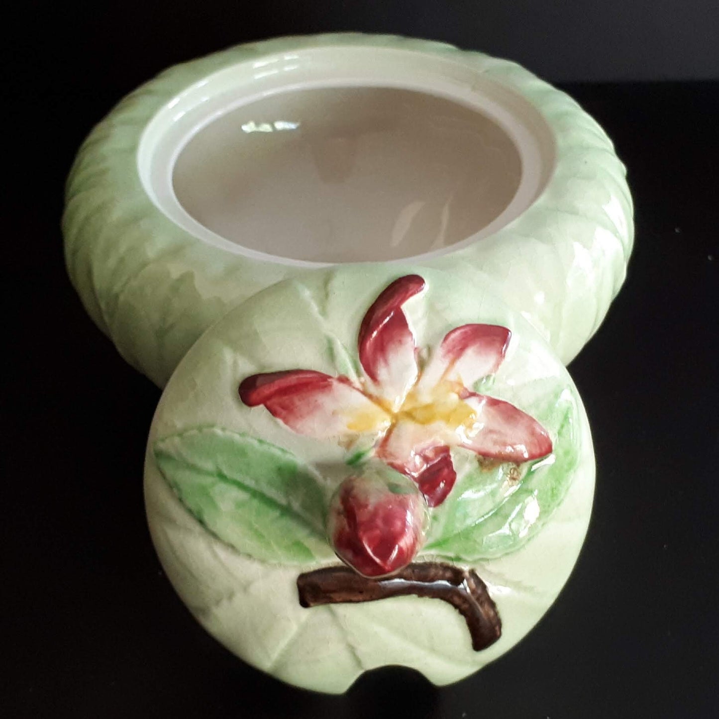 Carlton Ware collectibles Green with Apple Blossom Jam pot Australian design