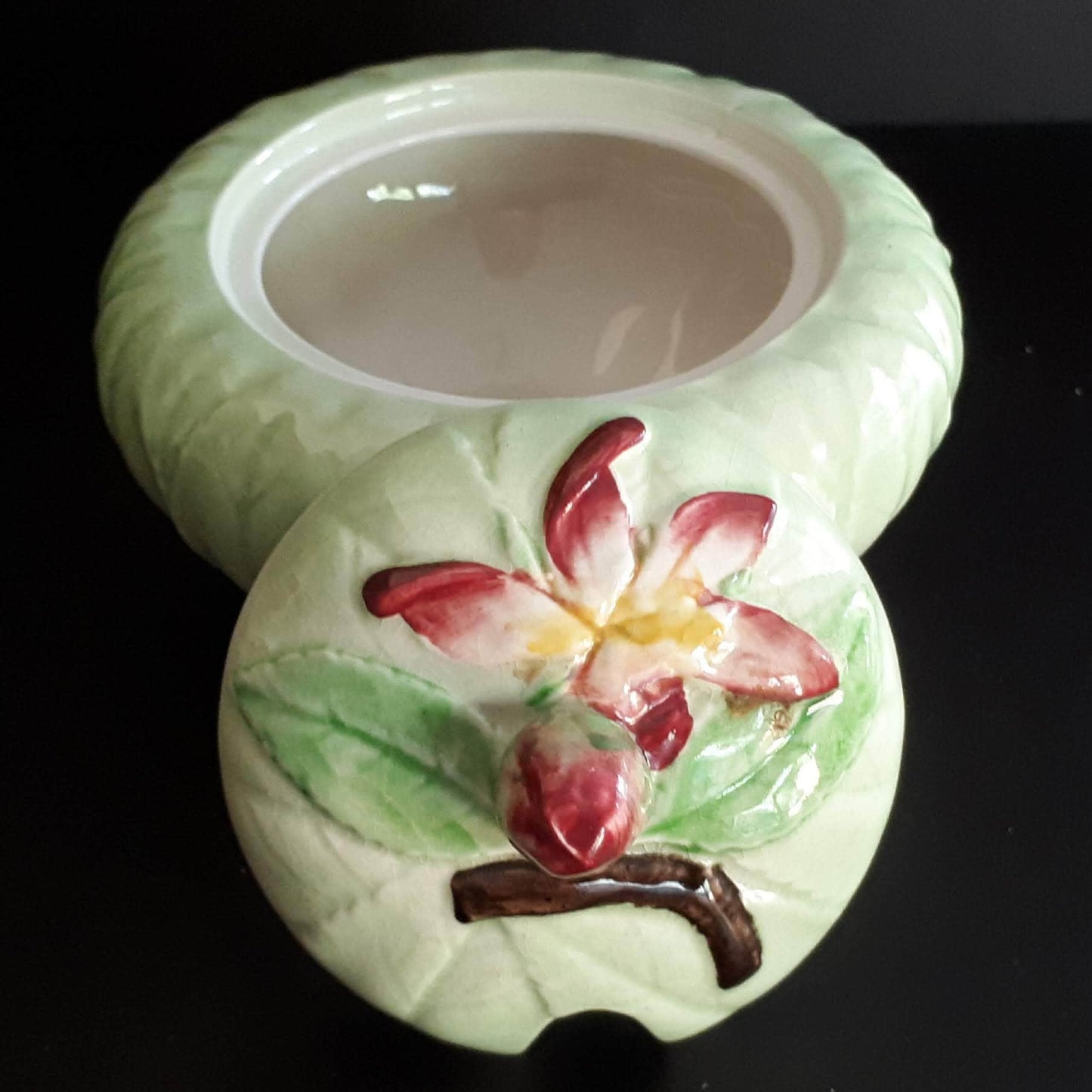 Carlton Ware collectibles Green with Apple Blossom Jam pot Australian design