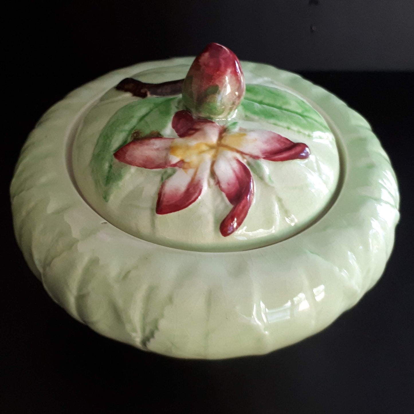 Carlton Ware collectibles Green with Apple Blossom Jam pot Australian design