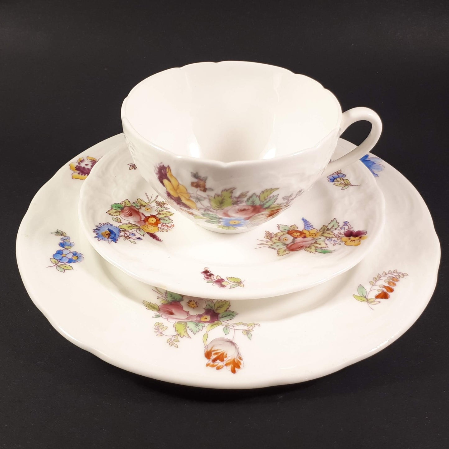 Vintage Coalport TRIO Floral Tea Cup , Saucer & plate pattern A.D 1750
