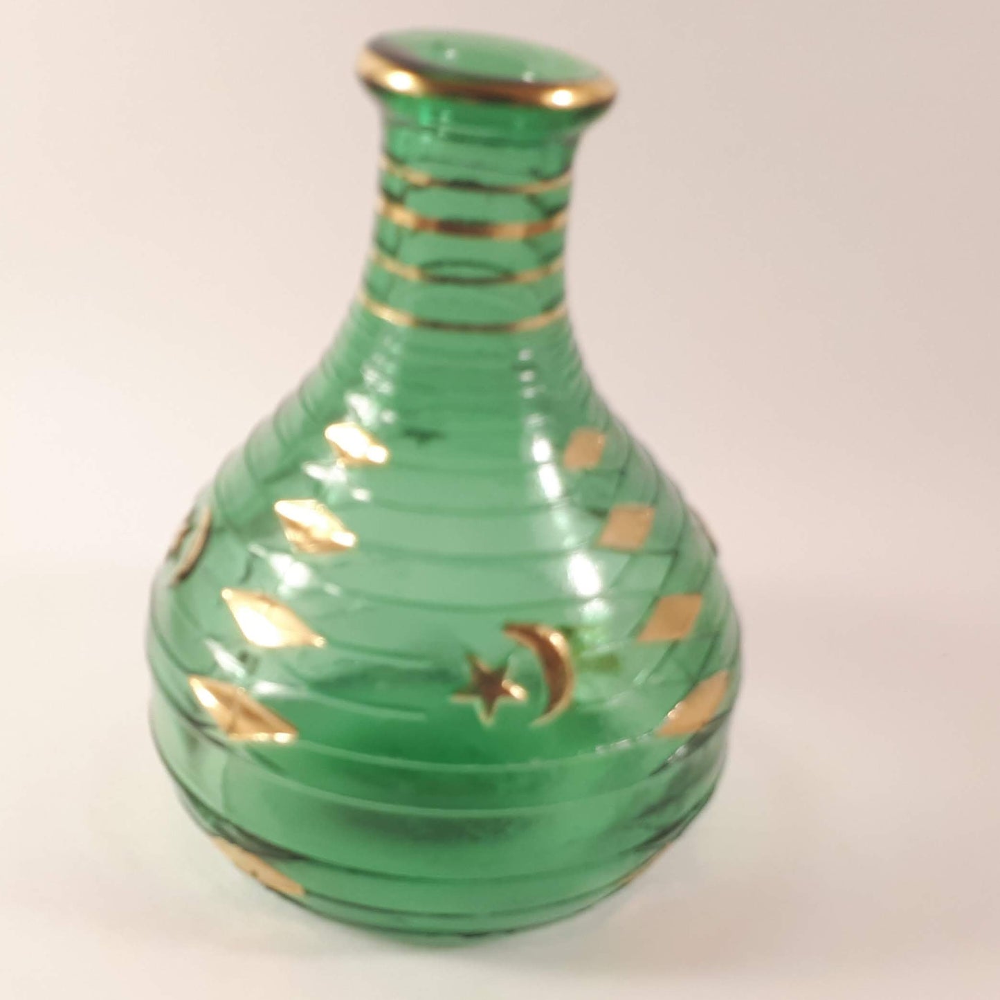 Mastercraft pipes green glass bottle with moon & star vintage Italy Golden Work