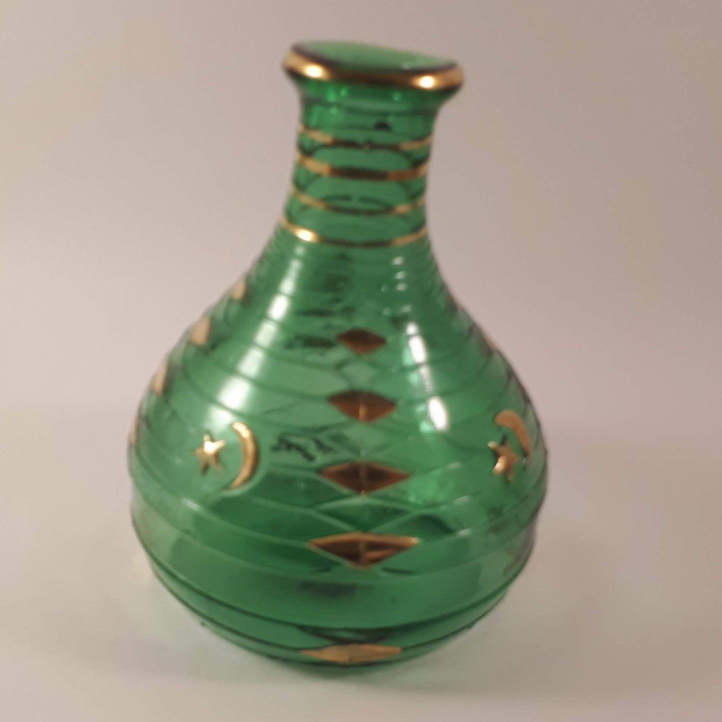 Mastercraft pipes green glass bottle with moon & star vintage Italy Golden Work