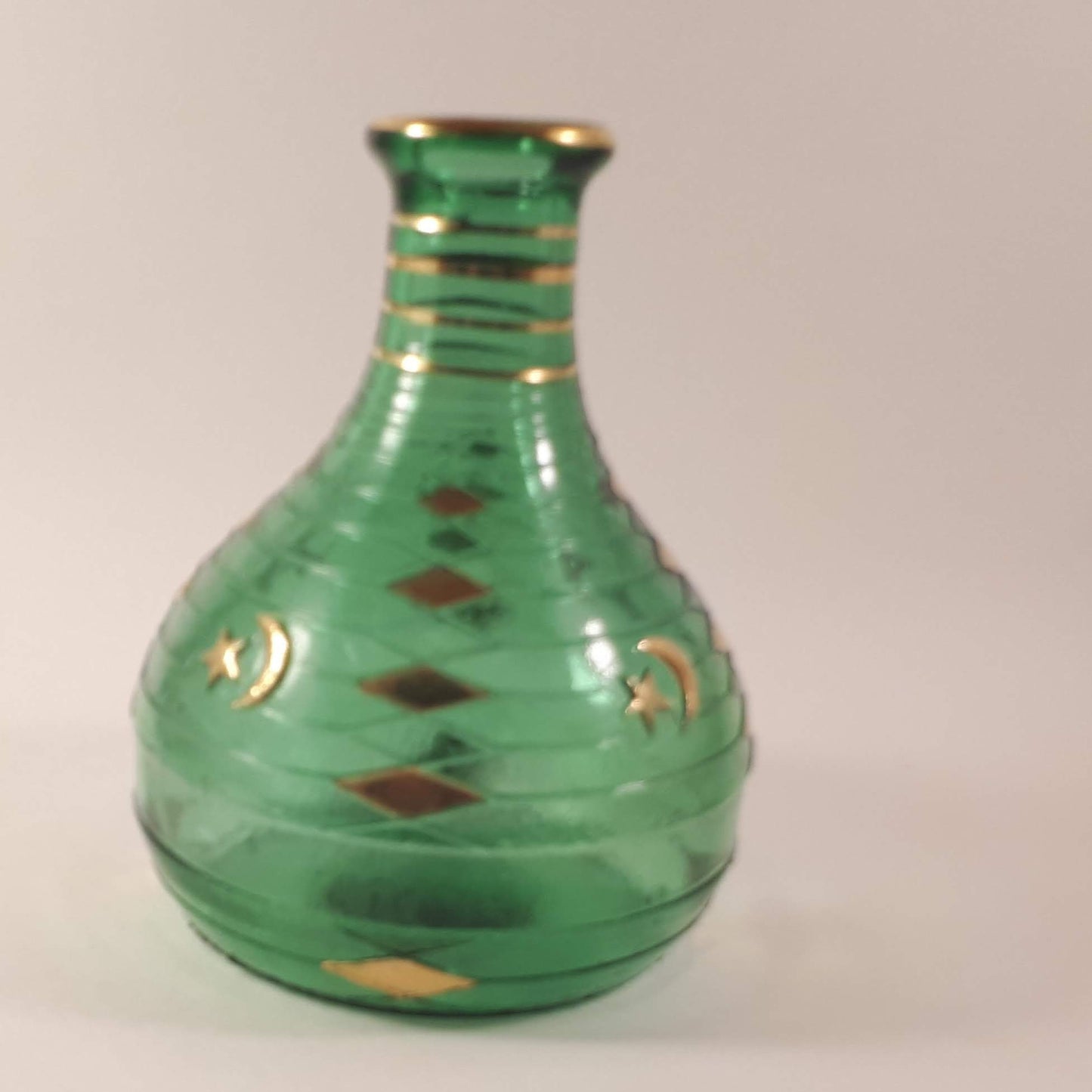 Mastercraft pipes green glass bottle with moon & star vintage Italy Golden Work