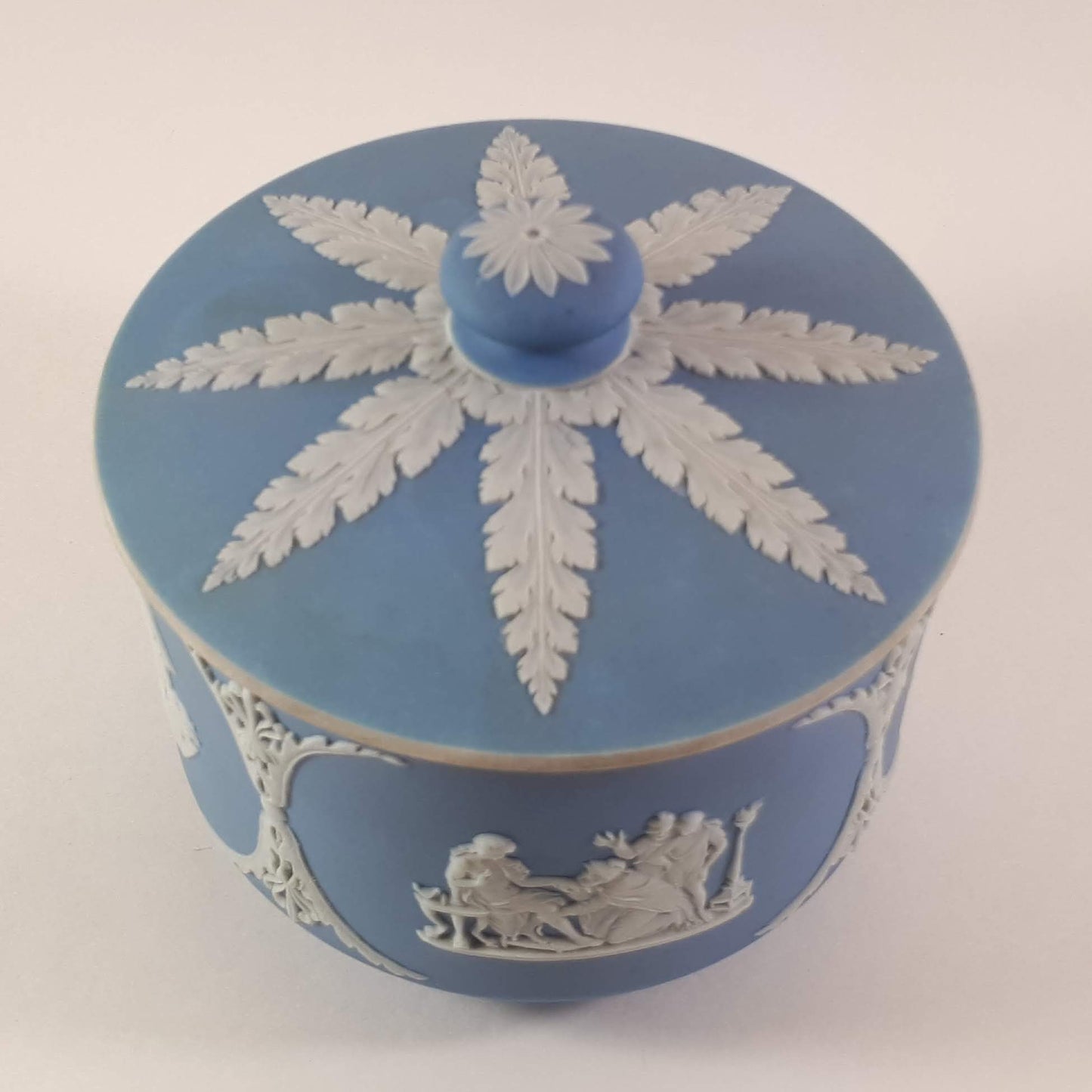 Antique Wedgwood Sky Blue Jasperware Tobacco Jar Tamper Sacrifice to Ceres