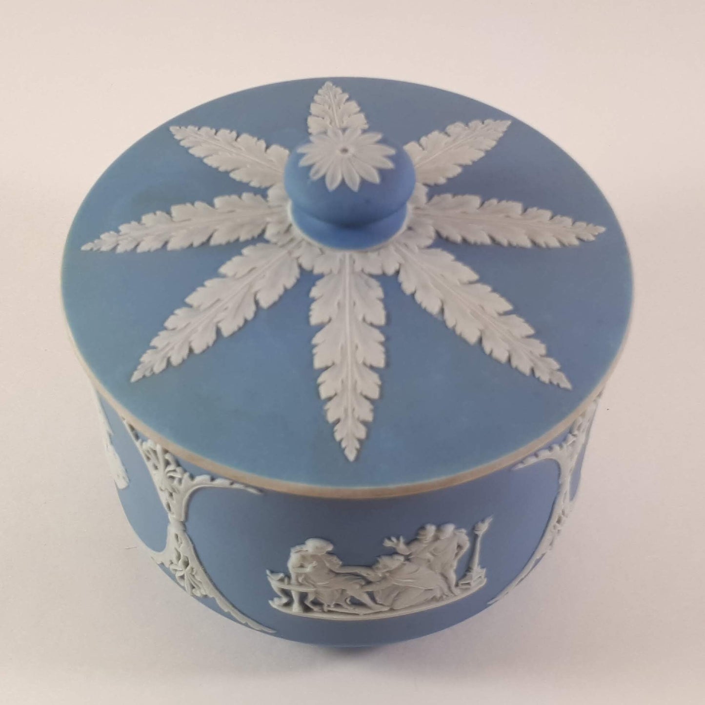 Antique Wedgwood Sky Blue Jasperware Tobacco Jar Tamper Sacrifice to Ceres