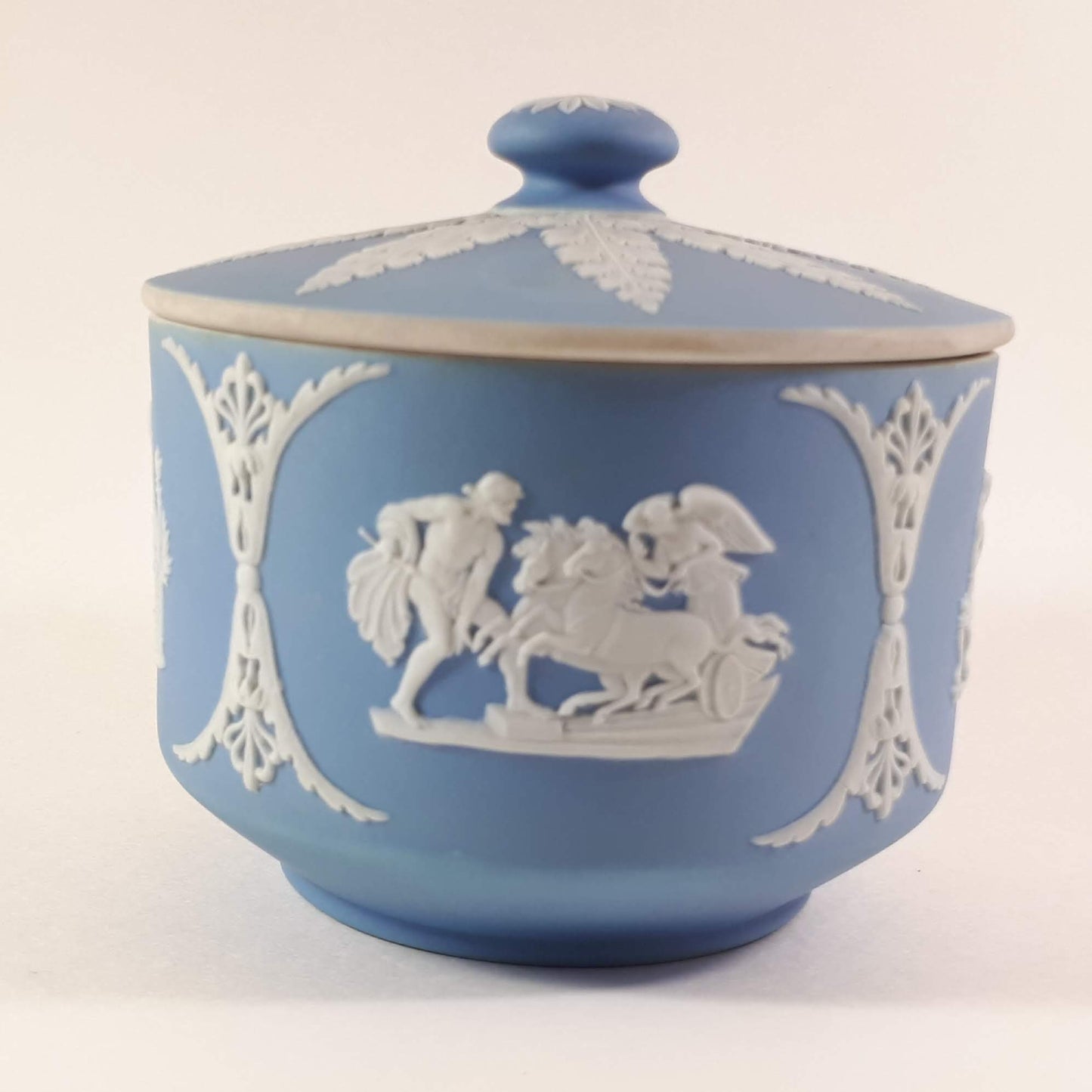 Antique Wedgwood Sky Blue Jasperware Tobacco Jar Tamper Sacrifice to Ceres