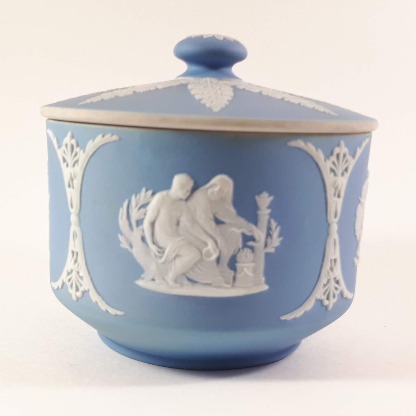 Antique Wedgwood Sky Blue Jasperware Tobacco Jar Tamper Sacrifice to Ceres