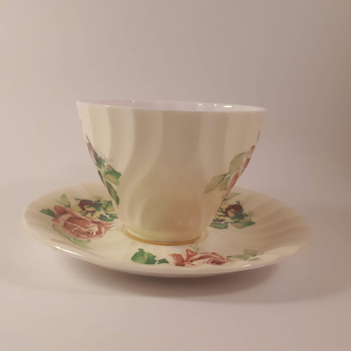 Vintage Queen Anne Bone China Teacup and Saucer, Pink Roses