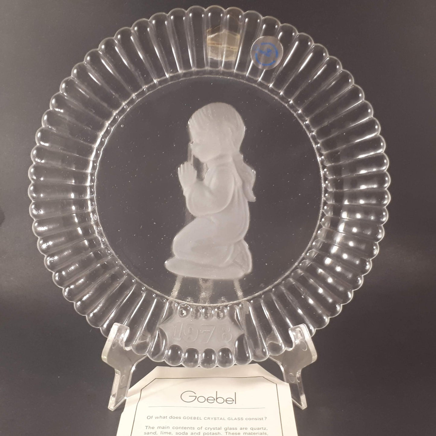 GOEBEL 1978 First Edition Annual Crystal Glass Plate Original Box Praying Girl