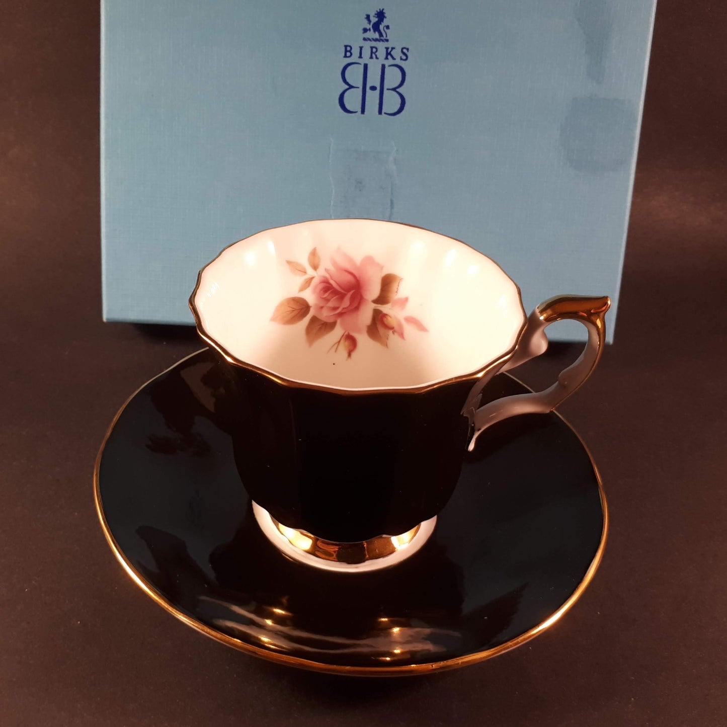 Exotic & Rare Limited edition Birks Elizabethan Black teacup and saucer