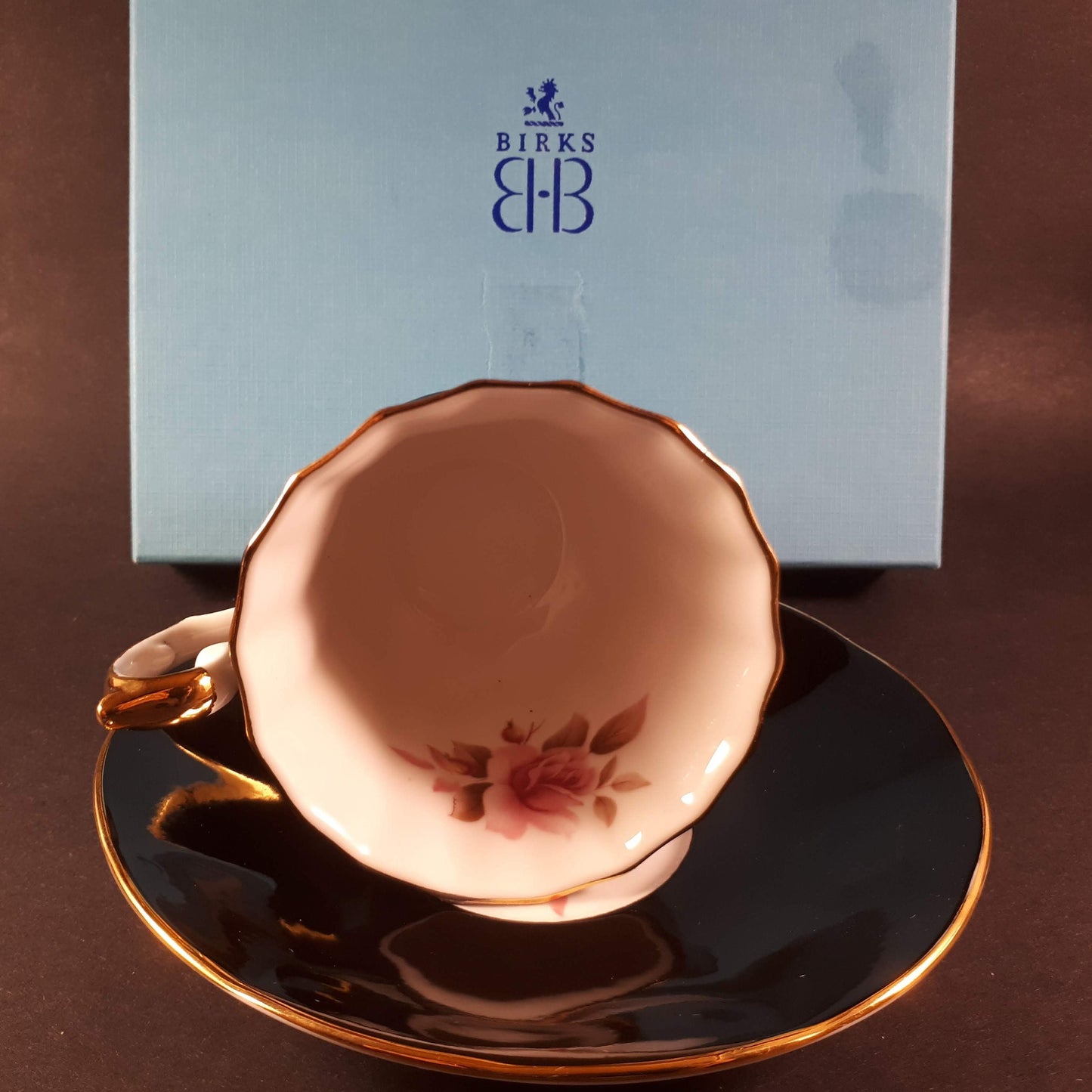 Exotic & Rare Limited edition Birks Elizabethan Black teacup and saucer
