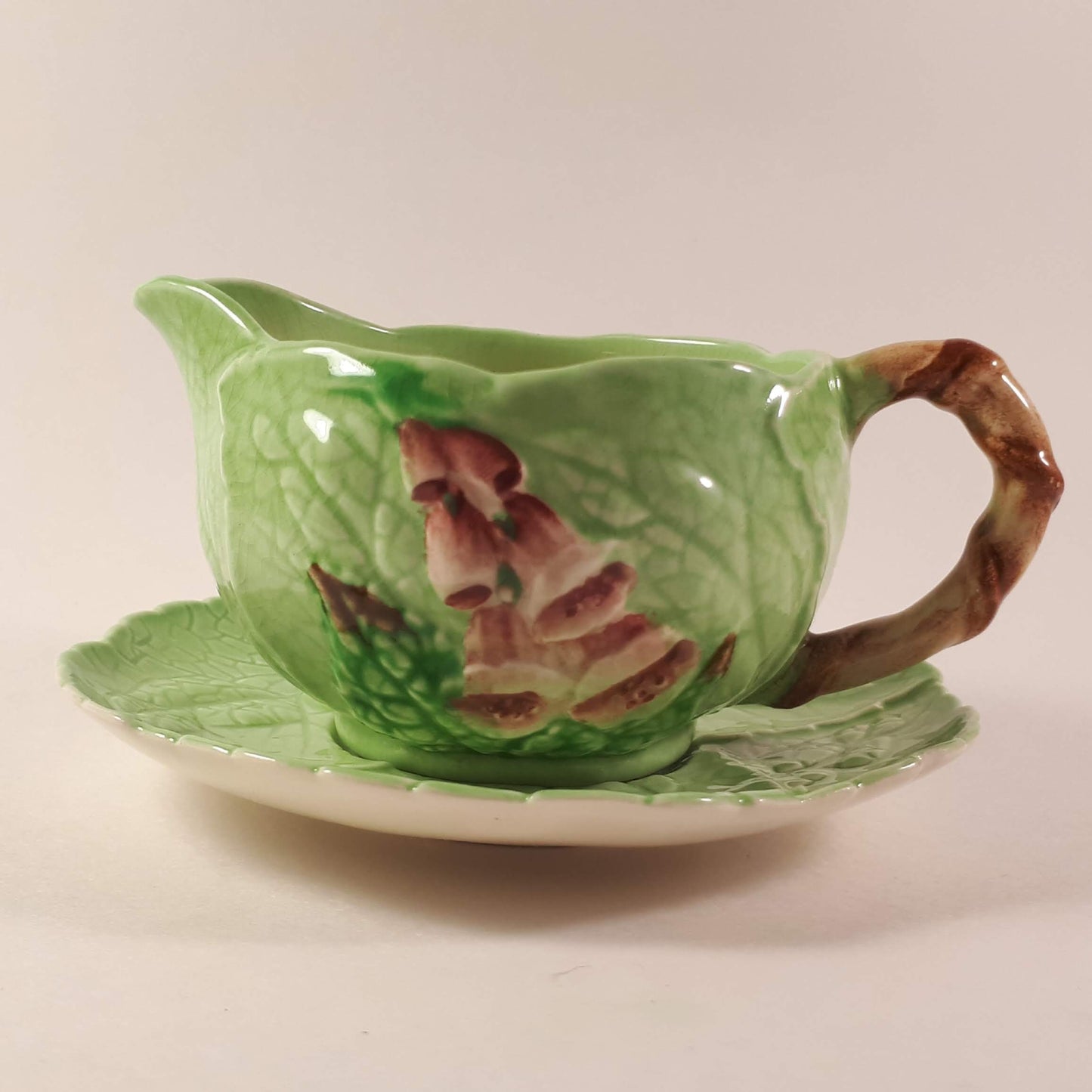 Carlton Ware creamer and saucer, Foxglove Pattern, Green Vintage serving...
