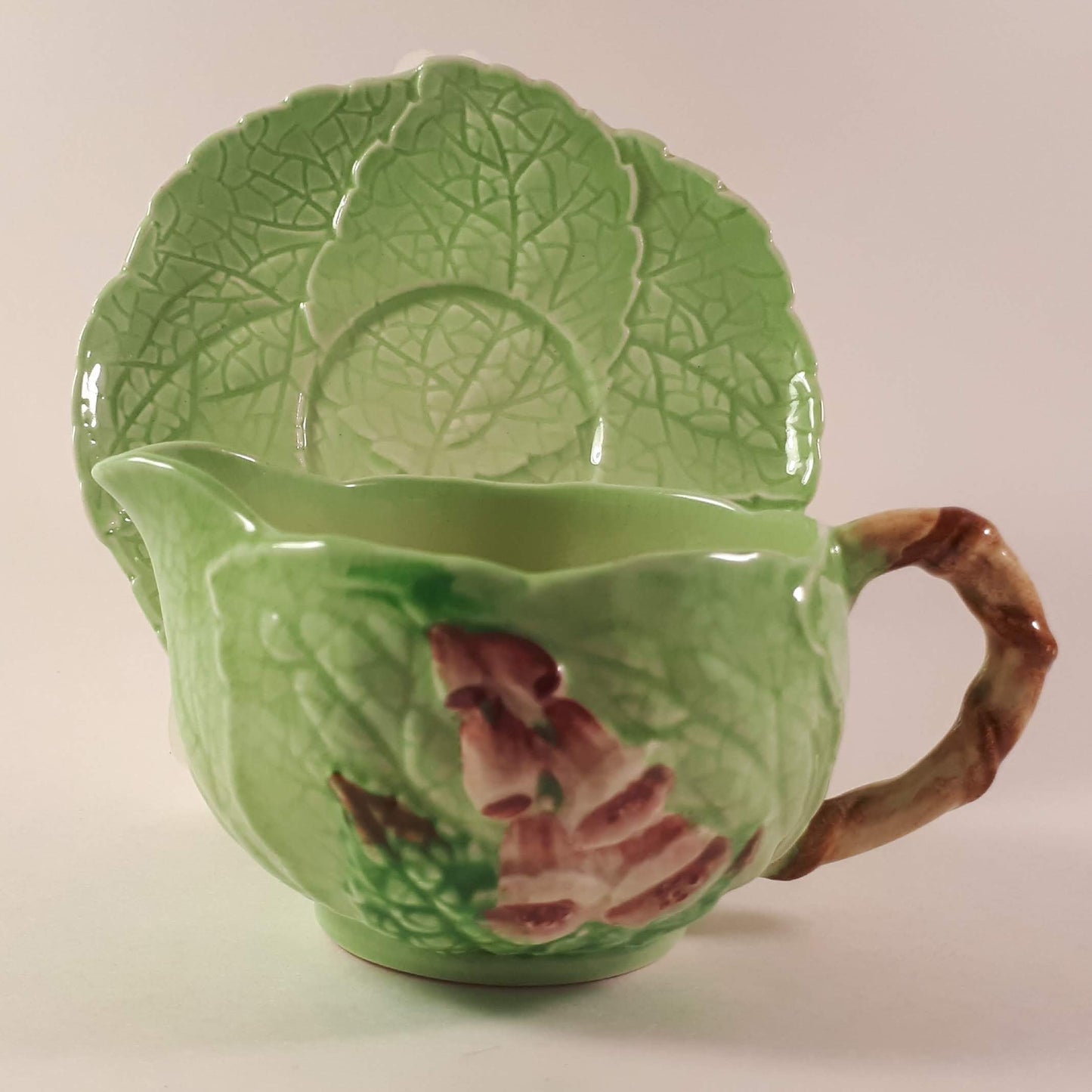 Carlton Ware creamer and saucer, Foxglove Pattern, Green Vintage serving...