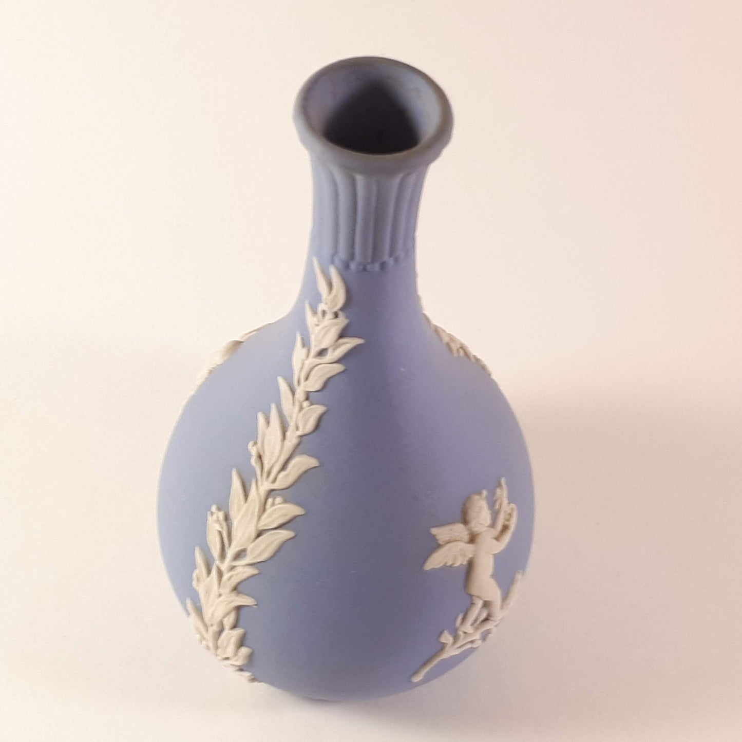 Vintage Wedgwood Jasperware Blue Bud Vase , Depict Cherubs
