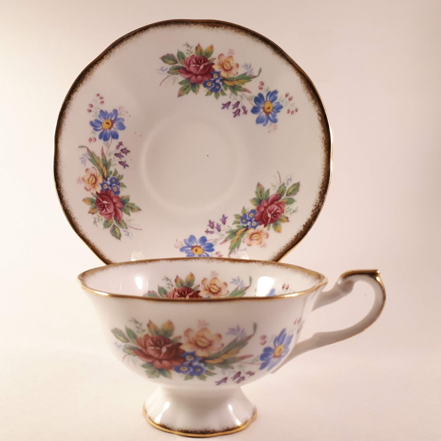 Vintage Bridgedale England, fine bone china floral teacup and saucer.