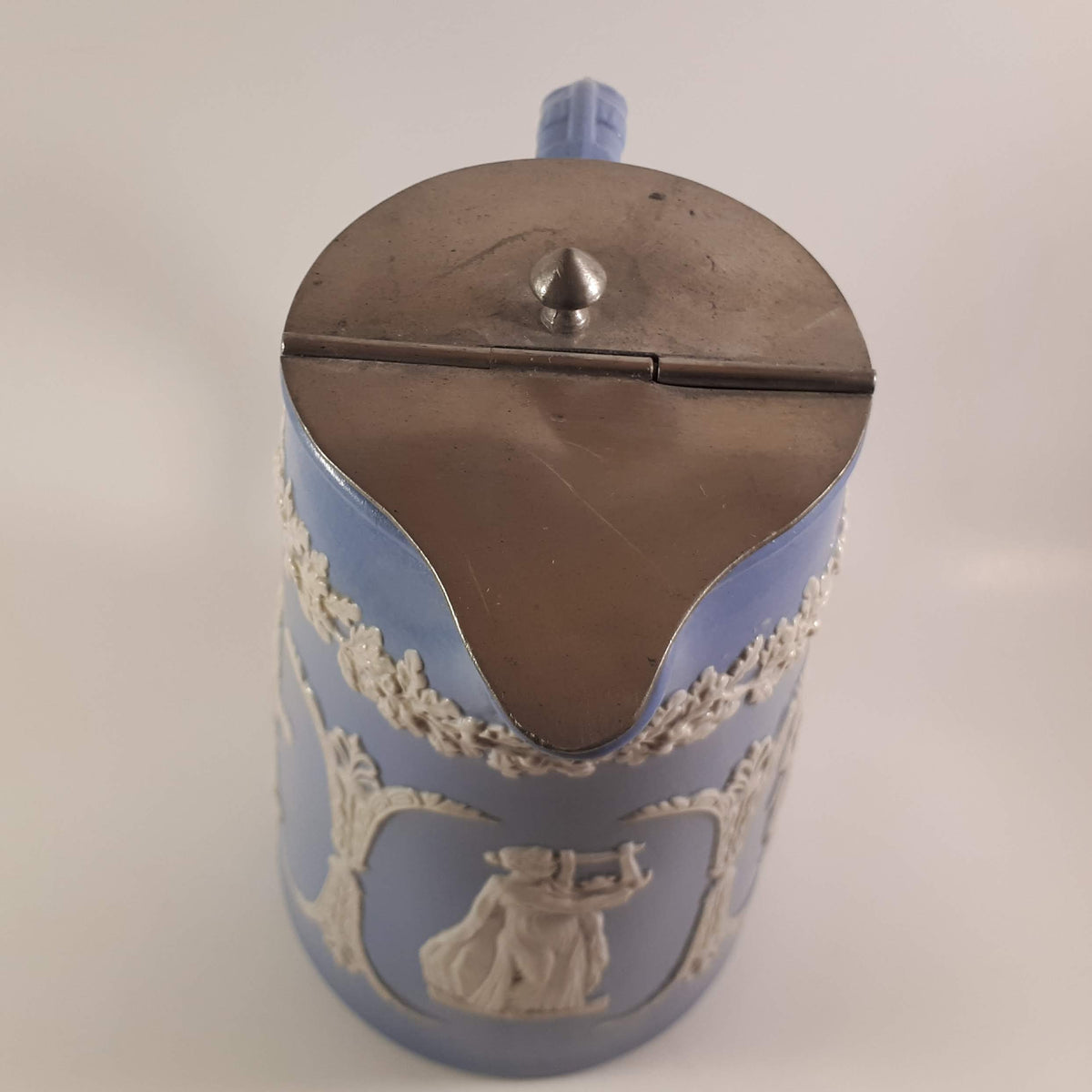 Antique English Blue Jasperware 7 Inches syrup pitcher by Dudson , England