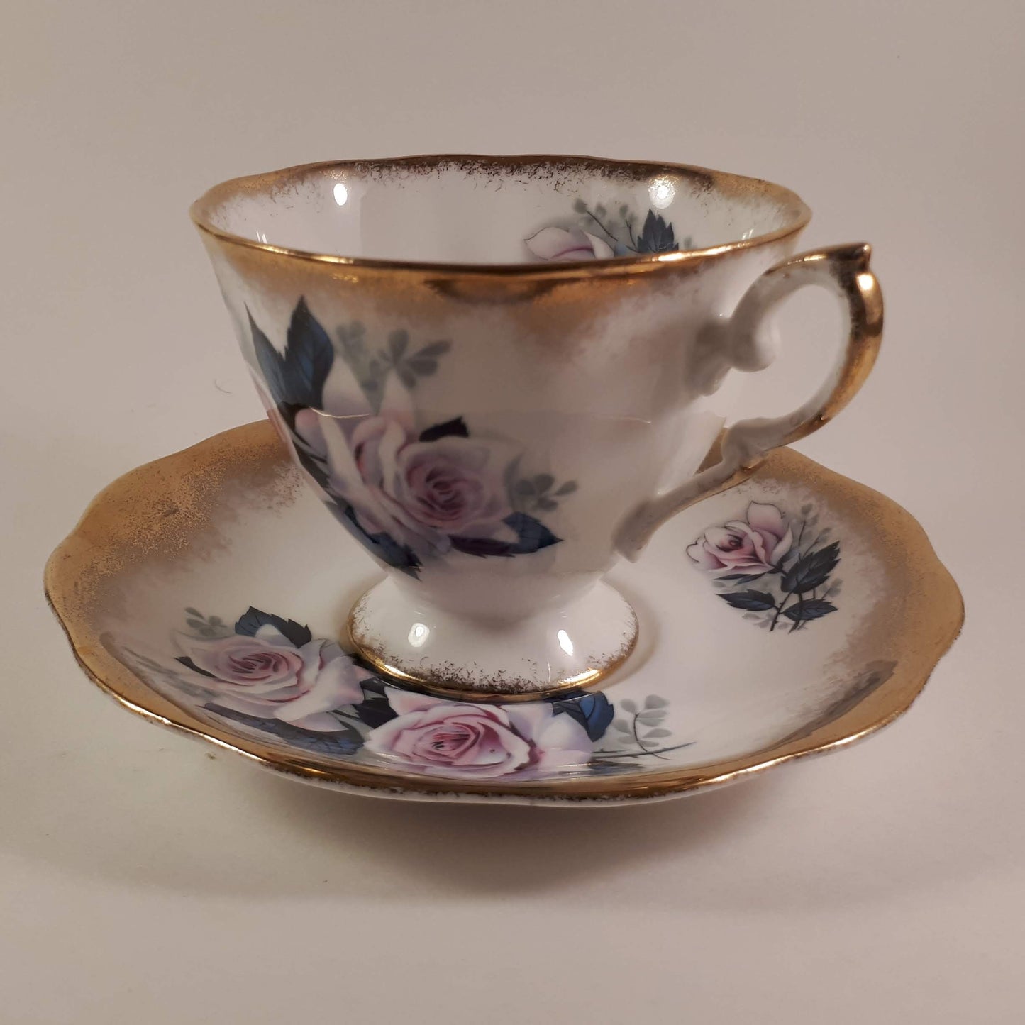 Royal Standard Pink Rose Teacup and Saucer, Heavy Gold Design