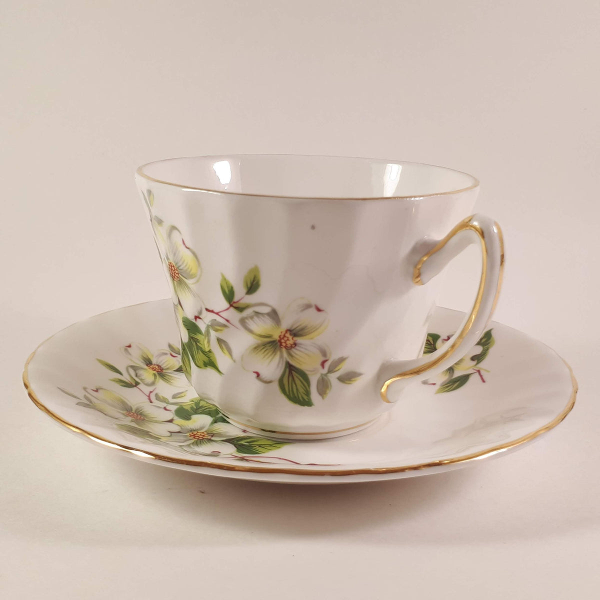 Vintage Delphine China Green & White Swirl Teacup and Saucer