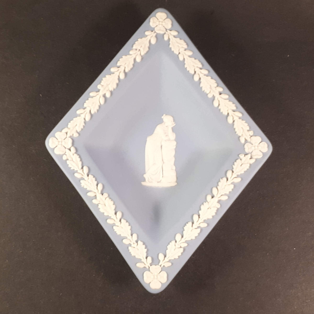 Vintage Diamond shaped Wedgwood Blue Jasperware Trinket m pin dish, Tray