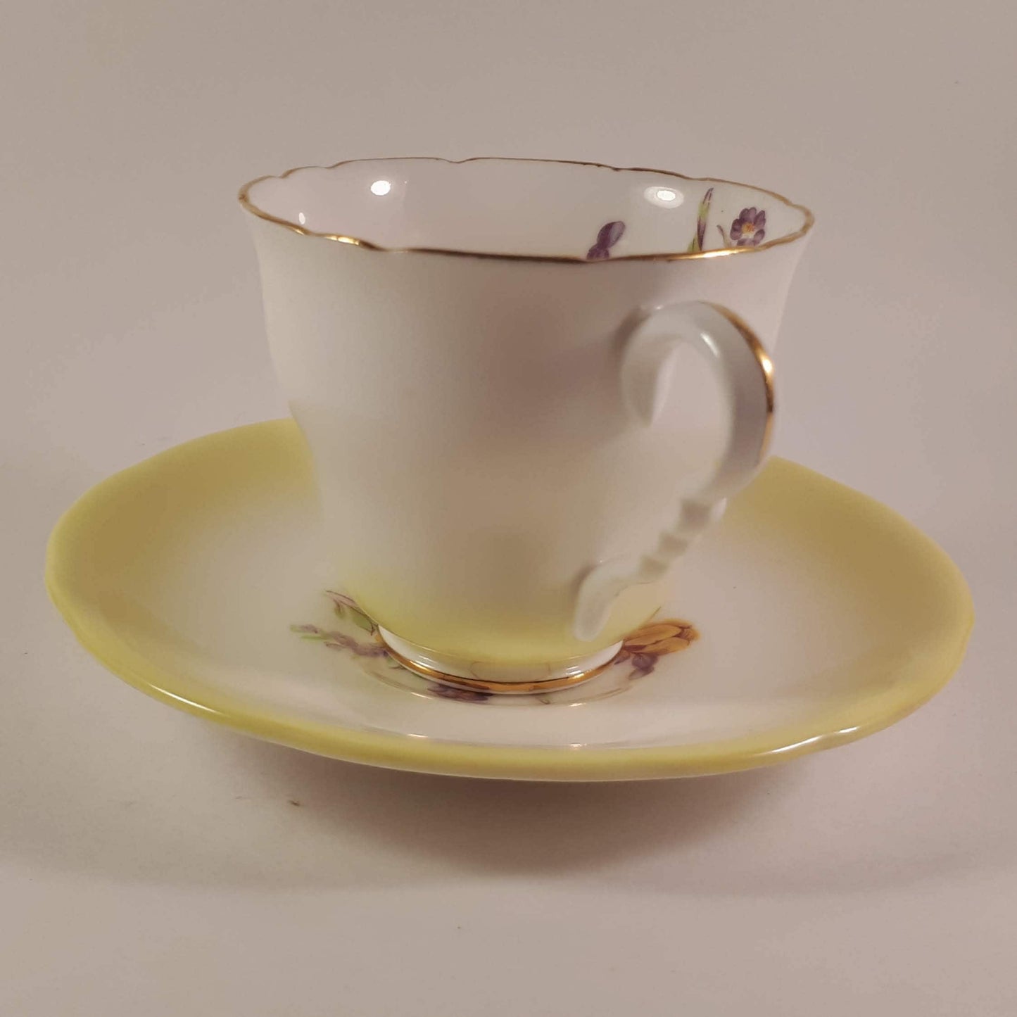Vintage Royal Stafford Bone China Tea Cup & Saucer Yellow With floral Pattern