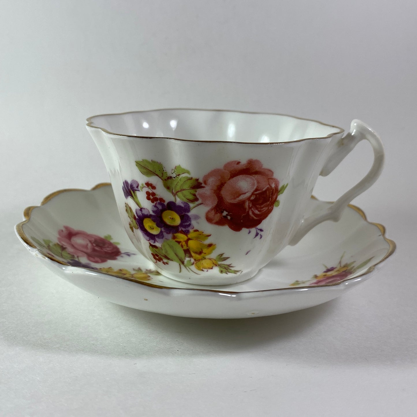 Vintage English floral bone china teacup and saucer