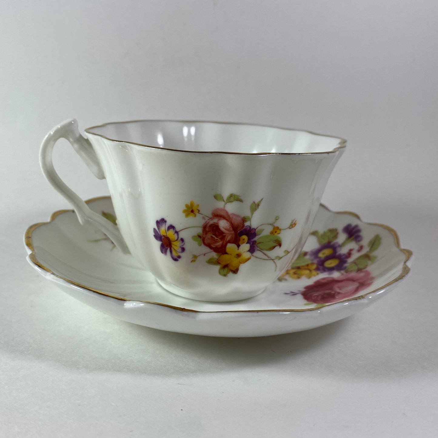 Vintage English floral bone china teacup and saucer