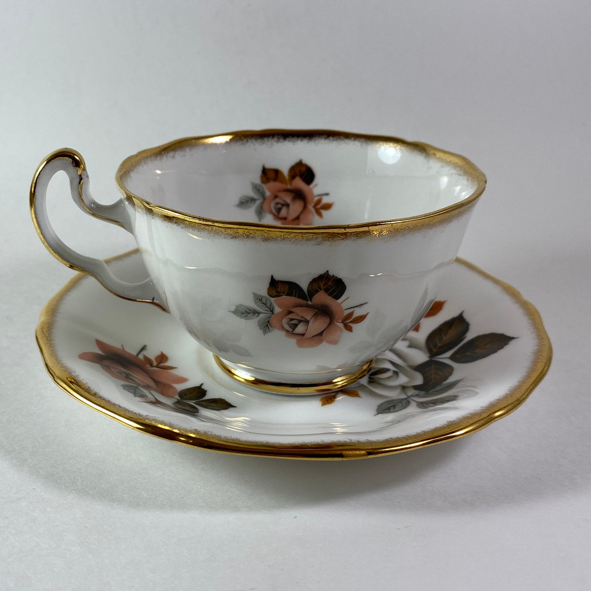 Royal Adderley Bone China Teacup and Saucer, Orange & White Roses