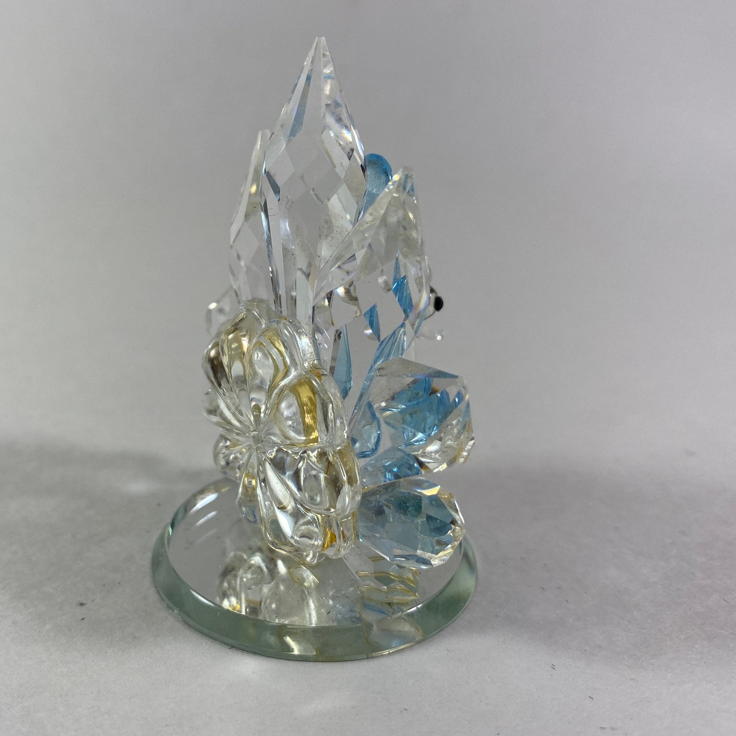 Amazing Fine Crystal Peacock with blue and clear crystals mounted on a mirror