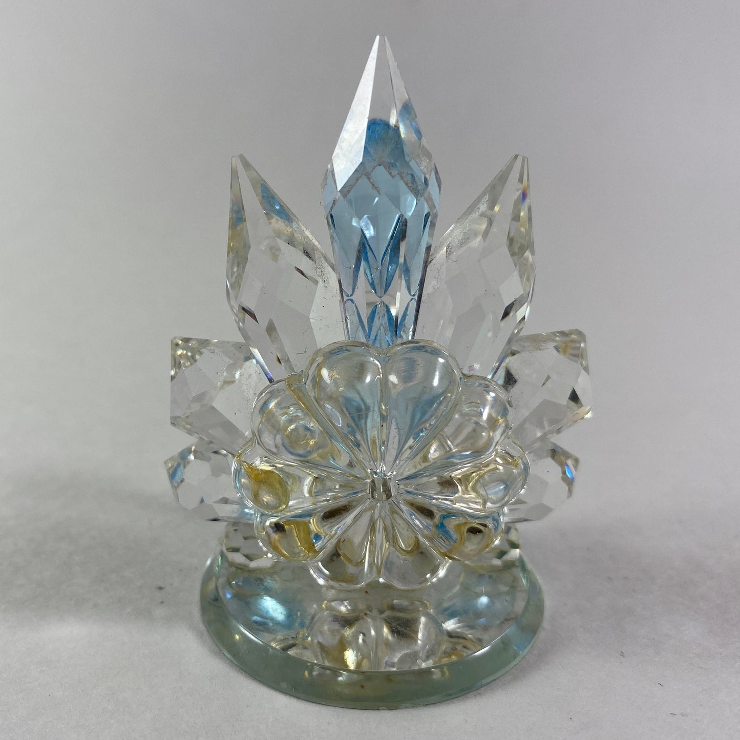 Crystal Peacock Figurine, Blue and Clear Crystals on Mirror