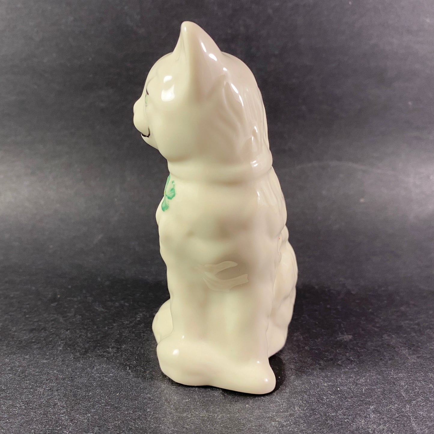 Belleek Fine Irish China Cat Figurine with Green Eyes 4" height