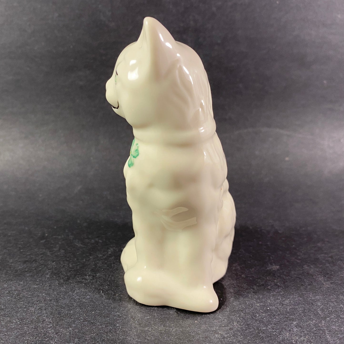 Belleek Fine Irish China Cat Figurine with Green Eyes 4" height