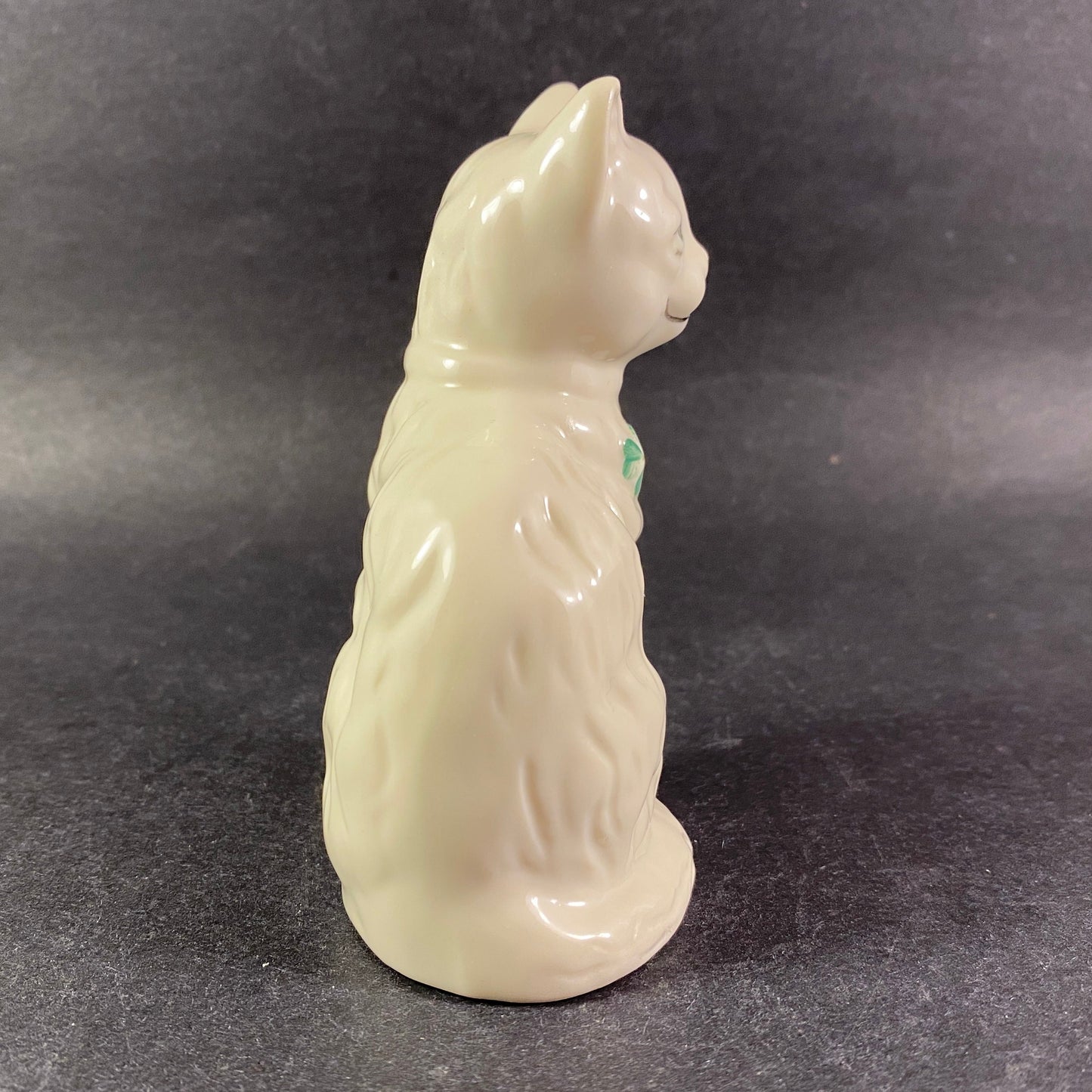 Belleek Fine Irish China Cat Figurine with Green Eyes 4" height