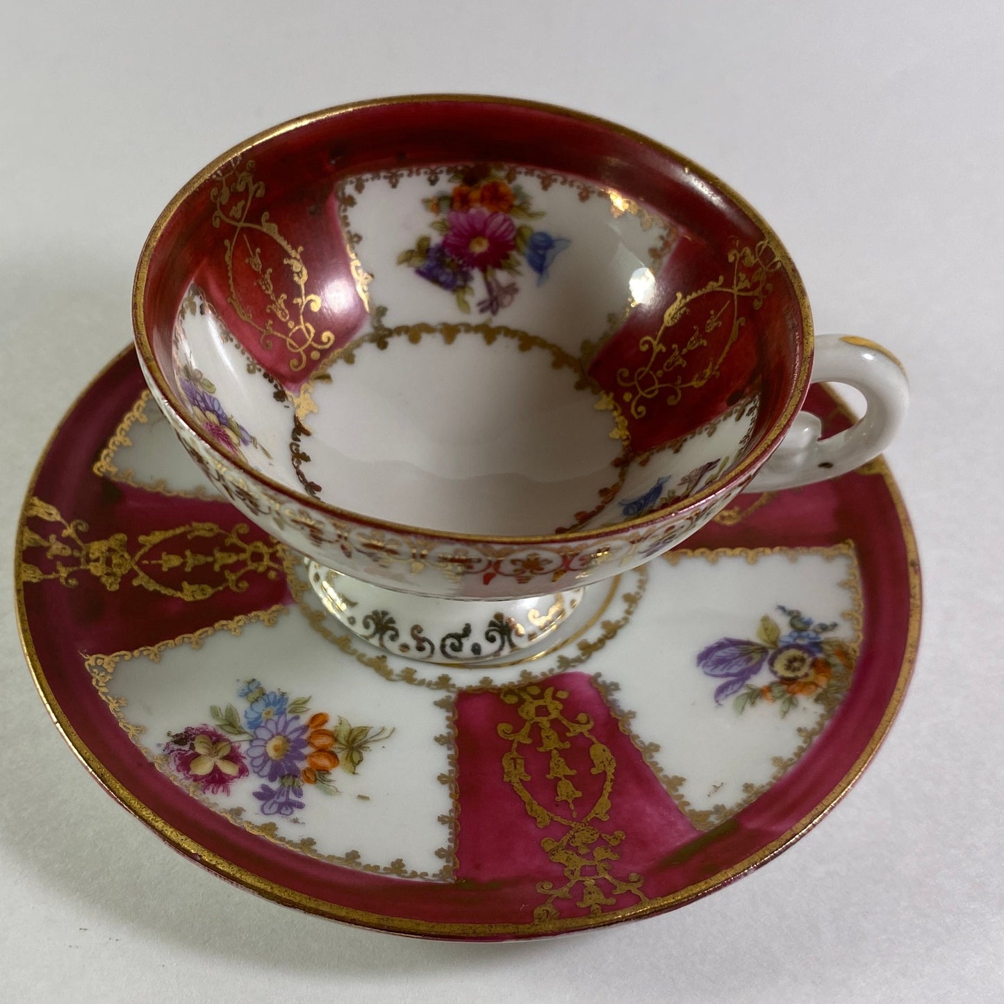 Antique Hand Painted Porcelain Demitasse small Cup Saucer gold & Enamel