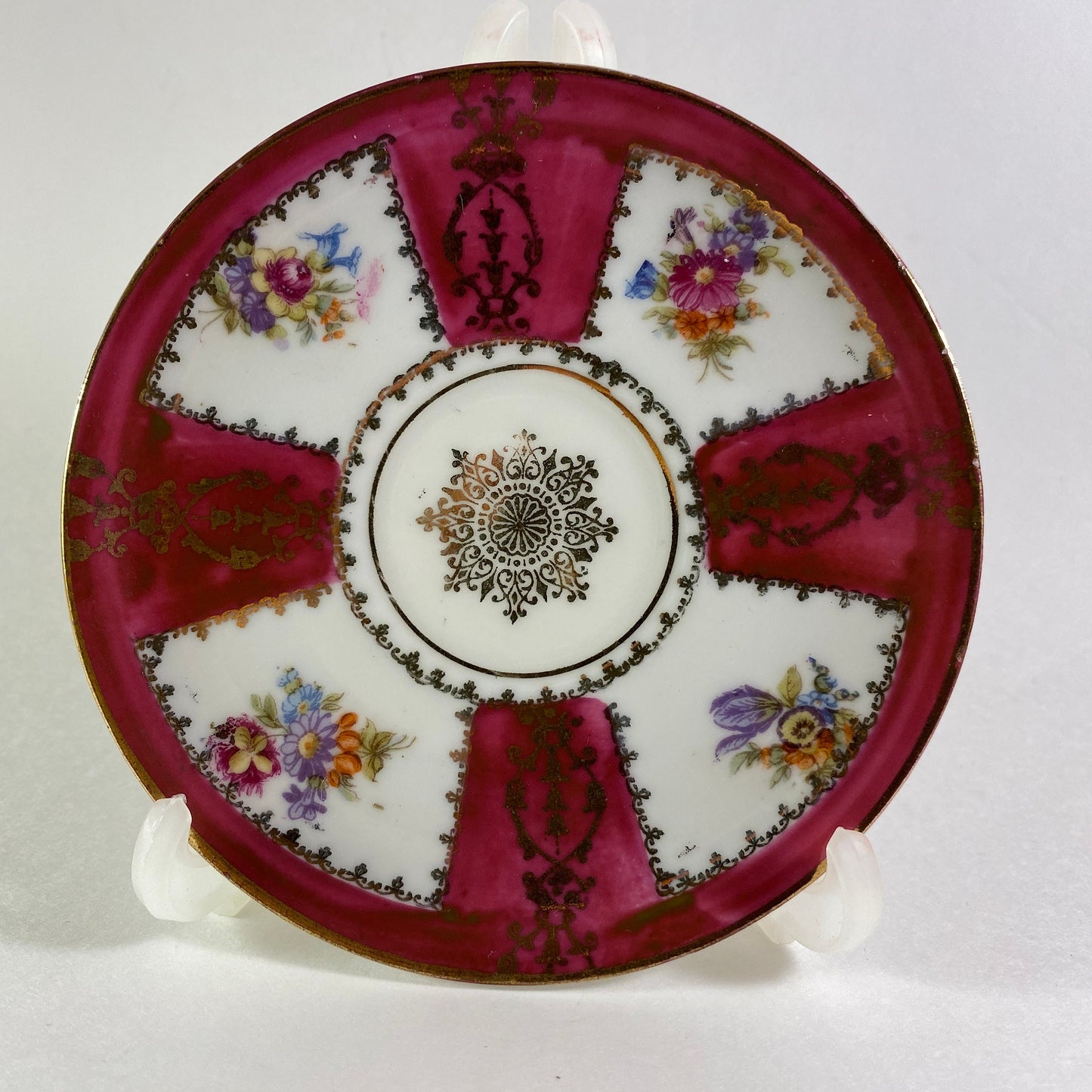 Antique Hand Painted Porcelain Demitasse small Cup Saucer gold & Enamel