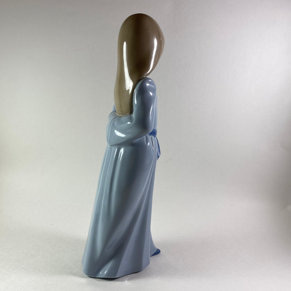 Vintage Nao Figurine Lladro Girl Looking Down with Blue Dress Hand Painted