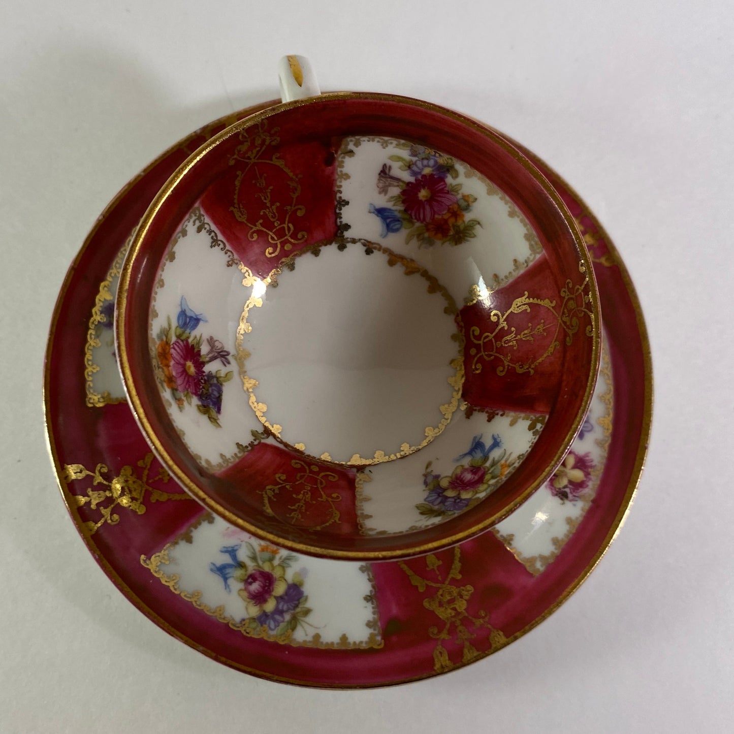 Antique Hand Painted Porcelain Demitasse small Cup Saucer gold & Enamel