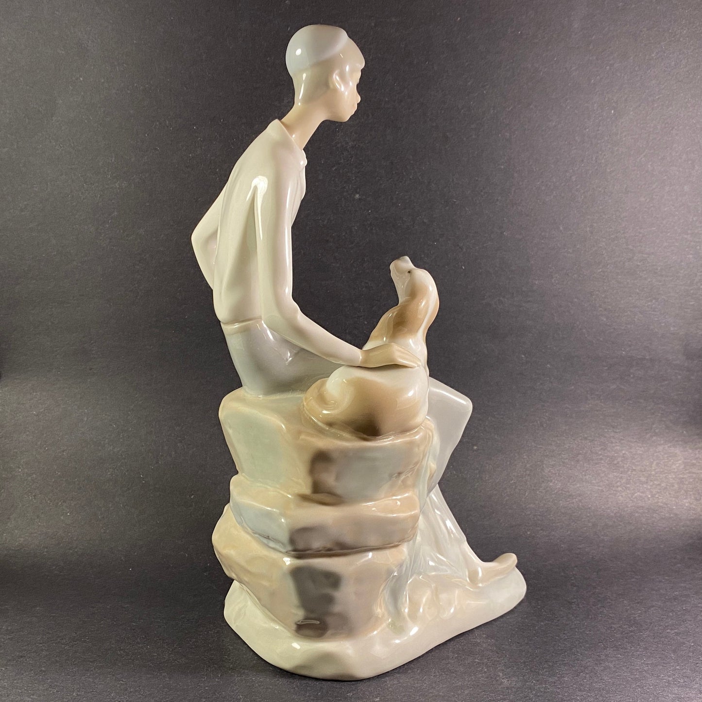 Lladro Nao Spain Shepherd with dog boy with Spaniel Dog large sculpture