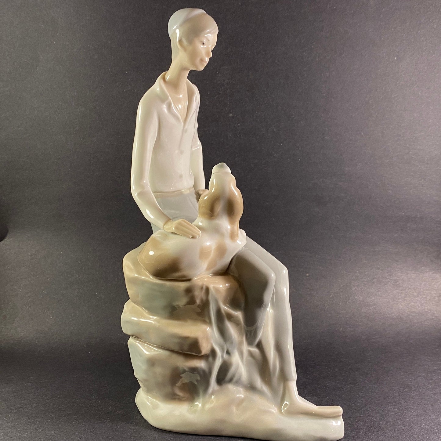 Lladro Nao Spain Shepherd with dog boy with Spaniel Dog large sculpture