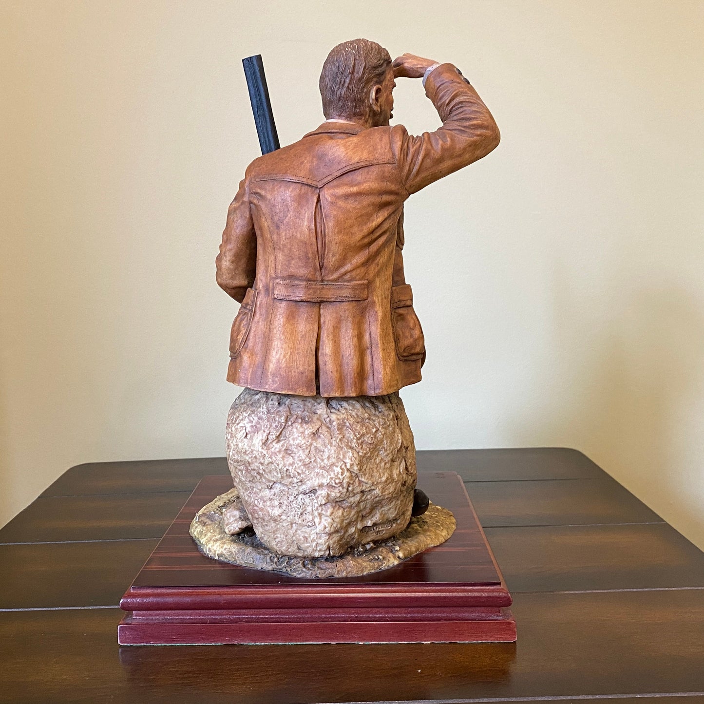 Authentic RARE Jose Luis De Casasola Hunter with gun sitting on a rock Sculpture with COA