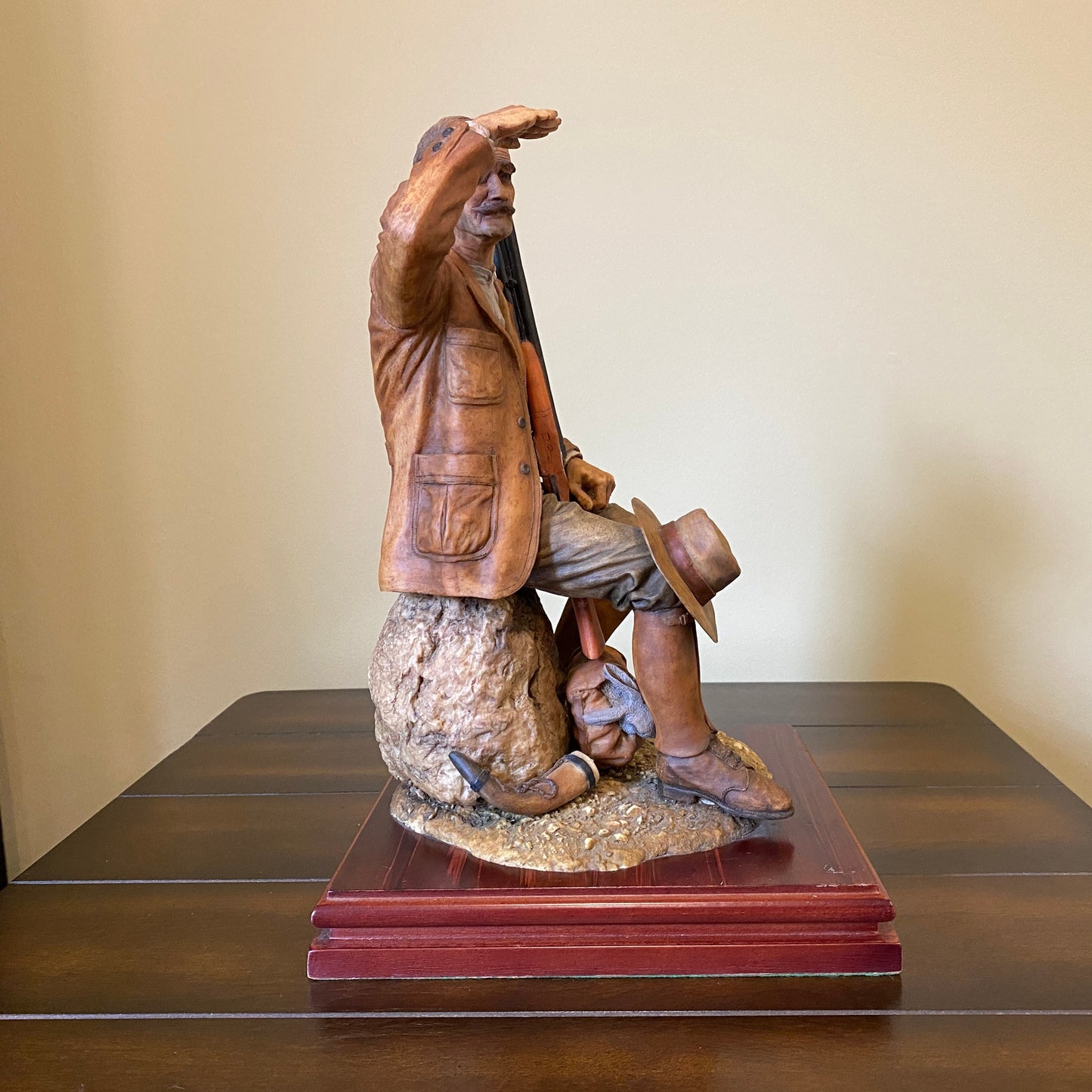 Authentic RARE Jose Luis De Casasola Hunter with gun sitting on a rock Sculpture with COA