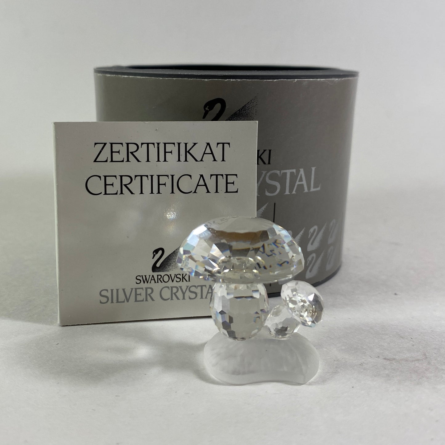 1996 Vintage Swarovski silver Crystal Mushrooms toad stool with box and CoA