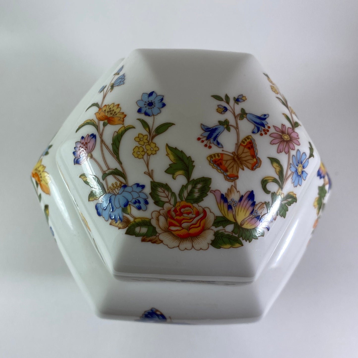 Vintage Pretty Aynsley Cottage Garden Hexagonal Ginger Jar & Lid
