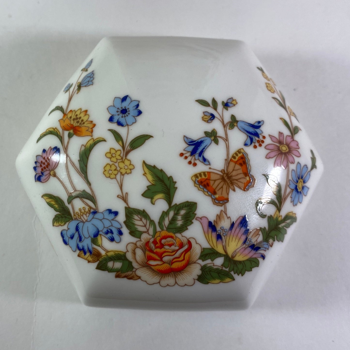 Vintage Pretty Aynsley Cottage Garden Hexagonal Ginger Jar & Lid